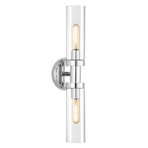 Image of Chrome Bathroom Light Fixtures,Modern Bathroom Wall Sconces,Metal Wall Sconce with Clear Glass Shade,Modern Wall Light Up and Down Wall Mount Lamp for Bedroom,Living Room,Hallway,Kitchen