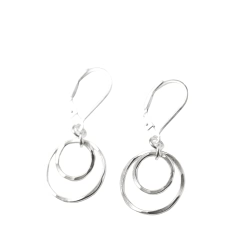Latest Handmade Small Silver Circles Lever back Earrings - Minimalist Jewelry - Lightweight, Nickel Free Sterling Silver Dangle Earrings - Short Earrings