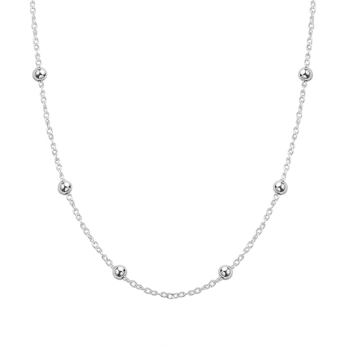 SUGARKITTEN LONDON Sterling Silver 2mm Bobble Balls Beads Circle Round Choker Necklace 35-40cm 15.8'' 3 Tones Rhodium / 18K Gold/Rose Gold (Rhodium)