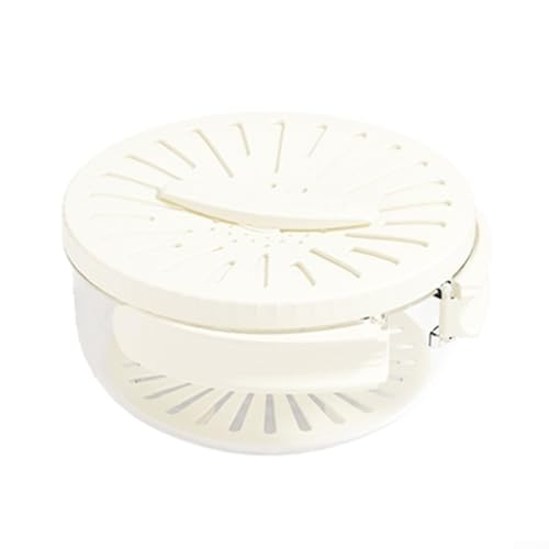 Yuanpgky Cesta de drenaje para cocina, cuenco de lavado de frutas 2 en 1 y recipiente colador con mango plegable, tapa giratoria, agujeros de drenaje eficientes, espacioso (blanco)