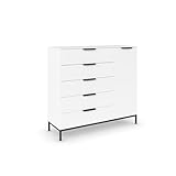 Rauch Möbel Flipp, Kombikommode, Kommode mit Stauraum für Wohnzimmer, Schlafzimmer, Flur, 2 Fachböden, mit Metallkufe Graphit, Alpinweiß, 1-türig, 5 Schubkästen, Griffe Graphit, 120x111x42cm