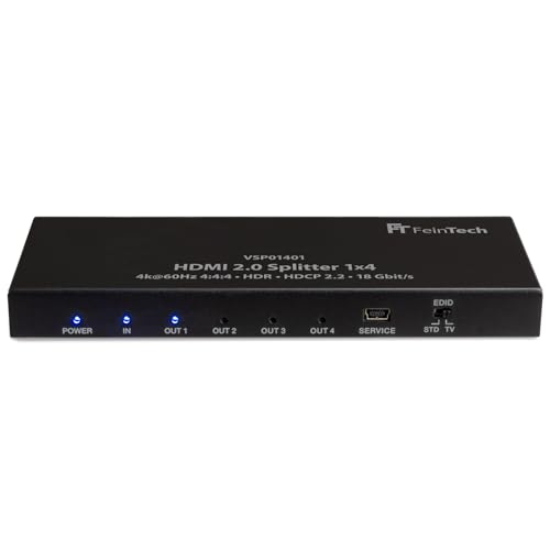 FeinTech VSP01401 HDMI 2.0 splitter répartiteur distributeur 1 sur 4 HDR UHD 4k@60Hz EDID HDCP 2.2