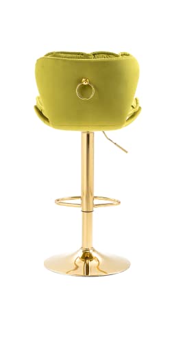 Szlizccc Set Of 2 Modern Swivel Pub Height Barstool, High Dining Chair With Velvet Seat, Backrest, Armless Hydraulic Counter Stool, Gold Base Island Stool-Green #TOP6