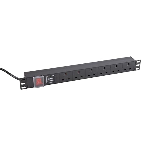 kenable PDU Power Distribution Unit 6 Way UK Sockets Surge Protected 19 inch Rack Mount 1U Horizontal with 3m Cable
