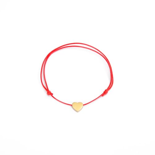 LSxAB Gold Red Heart Bracelet for Women Love Wristband Family Friends Adjustable Gift Wristlet Birthday Anniversary