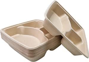 DISPOSABLE GREEN® | Bagasse Compartment Plates| Super Strong | Unbleached Sugarcane Bagasse | Home COMPOSTABLE, Biodegradable, ECO Friendly (100, 3 Compartment Plate)