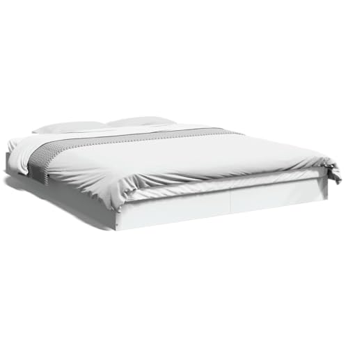 IKAYAA Cama 150 x 200 cm Madera, Base Tapizada, Cama Doble, Base para Polchón, Cama Somier de Listones de Madera, Cama Juvenil, Blanco
