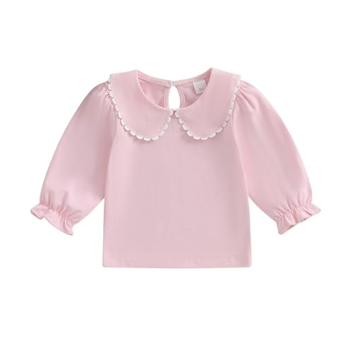 Toddler Baby Girl Fall Clothes Perter Pan Collar Solid Long Sleeve T-Shirt Pullover Shirts Top Outfit