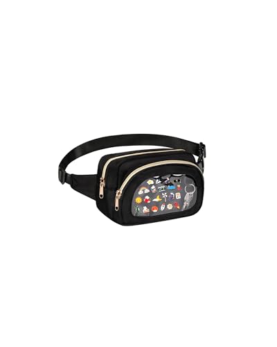 ZOMICE Ita Bag Crossbody Small Pin Display Bag,Fanny Pack with Clear Window for Enamel Pins, Adjustable Belt Bag for Display& Travel & Collecting (Black)