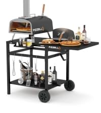 PIZZELLO Outdoor Grill Table 110 x 66cm Movable Pizza Oven Stand Foldable Double-Shelf Grill Cart Fit for 12/16inch Oven Ooni Ninja Woodfire Blackstone