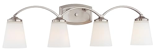 Image of Minka Lavery 6964-84 Overland Park Vanity Bath Light, 4-Light, 400 Total Watts, 30.5-in H x 9-in W, Brushed Nickel