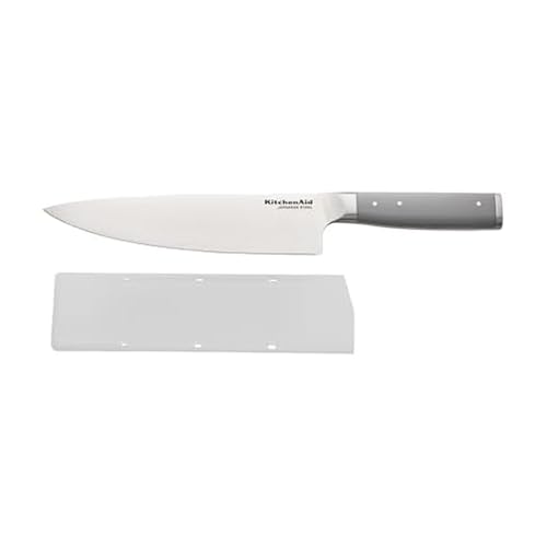 KitchenAid Gourmet Forged Chef Knife with Custom-Fit Blade Cover, Sharp Kitchen Knife, Japanese Stainless Steel Blade, 8 Inch, Gray by KitchenAid - Used condition - US$13.17