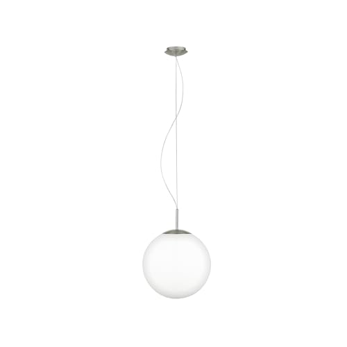 EGLO Hängelampe Piedale Pro, Glaskugel Pendelleuchte über Esstisch, Deckenlampe Kugel hängend, Metall in Silber und Glas in weiß satiniert, E27 Fassung, Ø 35 cm EGLO Hängelampe Piedale Pro, Glaskugel Pendelleuchte über Esstisch, Deckenlampe Kugel hängend, Metall in Silber und Glas in weiß satiniert, E27 Fassung, Ø 35 cm