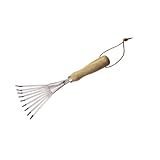 LOORGVEL Edelstahl Handrechen Gartenhacke Robust Bodenlockerung Pflanzrechen für Blumenbeete...