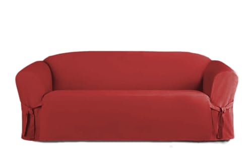 Linen Store Microsuede Slipcover Furniture Protector Cover, Ruby, Sofa