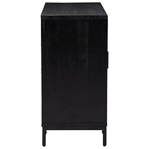 Aparador negro 75x35x70 cm en madera maciza de pino reciclada con dos puertas para salon 7