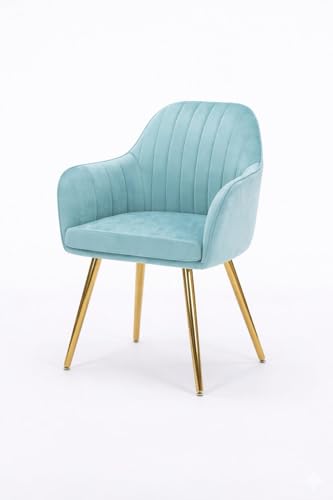 Image of Accent Chairs for Living Room | Modern Armchair in Velvet Fabric with Golden Legs | Pack of 1 Chair for Home, Office, Restaurent, Cafe (Turquoise)