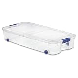 66 Quart Large Capacity Underbed Storage Container with Wheels & Lid | Clear Plastic Rolling Storage Bin for Bedroom, Closet Organization | 39.5” Design for Blankets, Seasonal Clothing & Holiday Decor