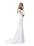 Lace Beach Boho Wedding Dresses for Bride Long Sleeve Mermaid Wedding Bridal Gowns for Women Simple Satin Wedding Gowns with Sleeves White Size 6