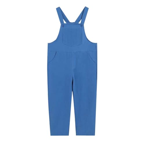 Straight Leg Jumpsuit for Girl Fashion Loose Fit Casual Overalls Sleeveless Comfort School Pocket (Blue, 18-24 Months)