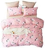 YOMIMAX Pink Unicorn Print Duvet Cover Set for Girls Twin Size Cartoon Cute Unicorn Pattern Bedding Set (2 Pieces, Twin)