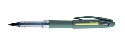 Pentel Tradio TRJ99D-A, Feutre plume gamme Sport Chic, corps vert kaki mat, encre noire rechargeable