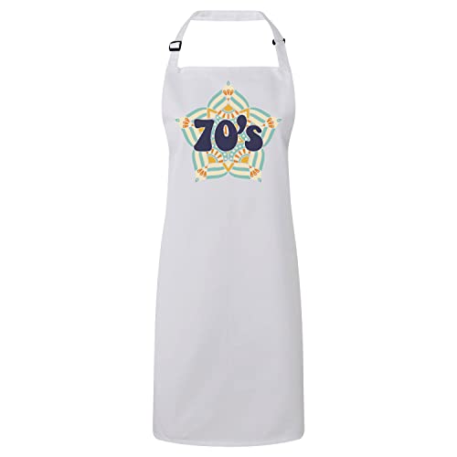 Tablier cuisine premium blanc style rétro hippie 70s et protection textile