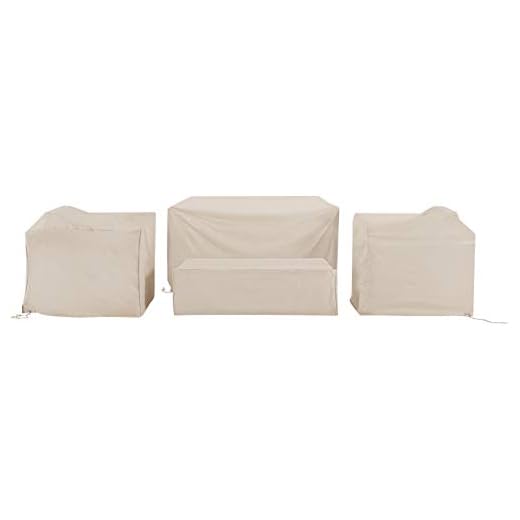 Crosley Furniture MO75000-TA Heavy-Gauge Reinforced Vinyl 4-Piece Furniture Cover Set (Loveseat, 2 Chairs, Coffee Table), Tan