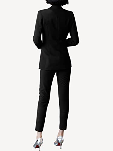 LISUEYNE Women’s Two Pieces Blazer Office Lady Suit Set Work Blazer Jacket and Pant (Black, Large) - Thumbnail 2