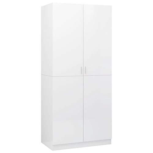 Homgoday Armario de madera blanco brillante 80 x 52 x 180 cm – 2 puertas, barra colgante, para salón y dormitorio modelo 800627