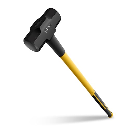 Sledge and Club Hammer with Heavy Duty Construction No-Slip Handle Fiberglass Core High Strength Steel for Construction Gardening Land Management Yard Work and Outdoors (10lbs)