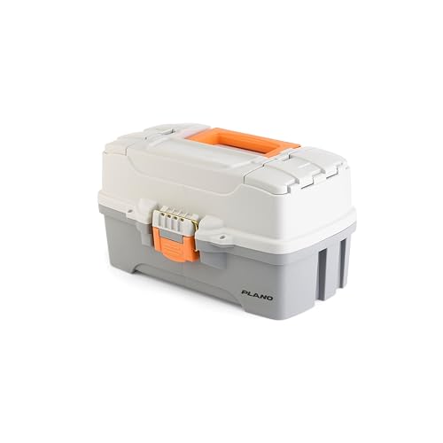Image of Plano Two-Tray Tackle Box, Light Grey /Dark Grey, Rust-Proof Brass Latch, Top-Access Tray with Deep Storage, Made in the USA, Portable Fishing Gear Storage Organizer