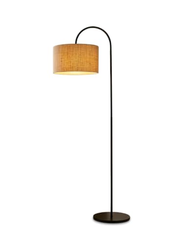Image of Floor Lamp for Living Room & Bedroom | 60 inch Tall Arc Standing Lamp with Jute Shade | Corner Reading Lamp | Modern Home Decor Light | Matte Black Metal Base