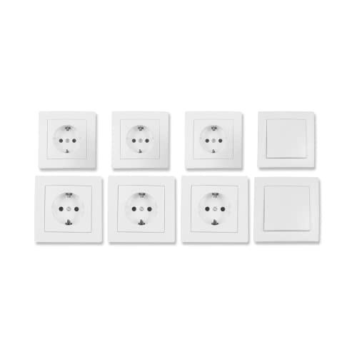 McPower Flair - Wand-Steckdosen und Schalter-Set I Einsteiger I 16-teilig I Lichtschalter, Schutzkontakt-Steckdosen, Steckdosenrahmen, Abdeckrahmen in weiß, matt