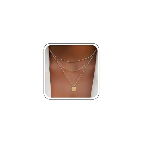 Image of Cybche Boho Layered Disc Coin Necklace Choker Round Disc Pendant Necklace Gold Coin Disc Necklace Chain Vintage Multi Layer Chain Necklace Jewelry for Women
