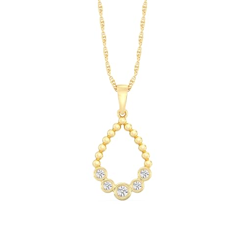GILDED 1/6 CTTW Diamond Beaded Teardrop Pendant Necklace in 10K