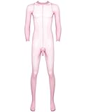 RUNQHUI Men's Sheer See Through Stockings Tights Skinny Full Body Bodysuit Open Penis Body Stocking Pink OneSize