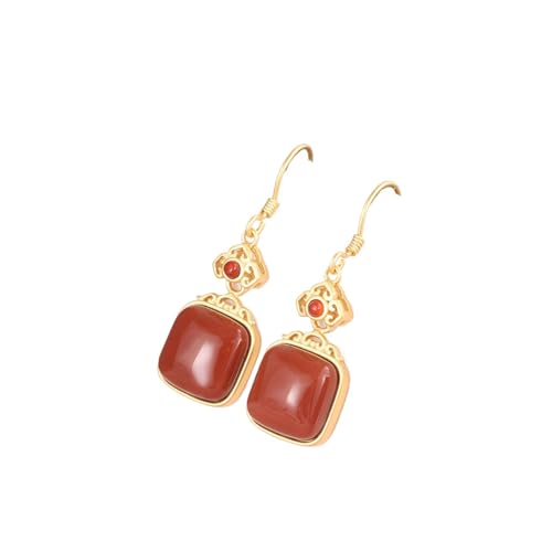 Boucles d'oreilles ethniques carrées en jade et agate rouge pour sublimer vos tenues