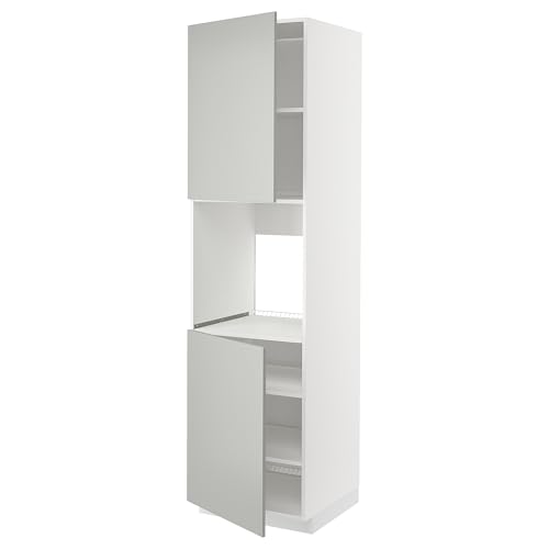 METOD Horno de cabina alta con 2 puertas/estantes, blanco/Havstorp gris claro, 60 x 60 x 220 cm