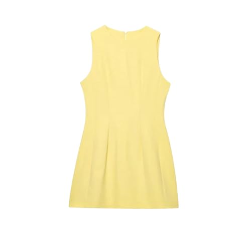 Women's Solid Pleated Back Zip O-Neck Mini Vest Dress Summer