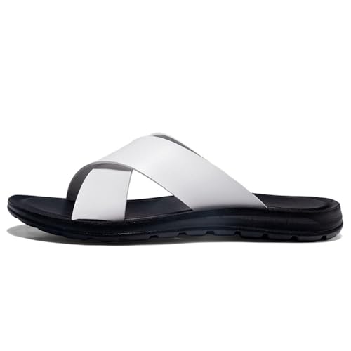 Mens Cross Slides Sandals Summer Leather Slipper Anti-Slip Comfortable Sandals3