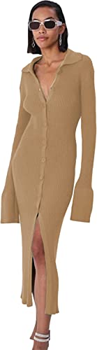 Bodycon Dress for Women Stand Collar Full Sleeve Sweater Slim Fit Open Front Cardigan Outwear Button Down Sexy Knitted Maxi Dress Khaki S 210005-khaki at Amazon Women's Clothing store Bodycon Dress for Women Stand Collar Full Sleeve Sweater Slim Fit Open Front Cardigan Outwear Button Down Sexy Knitted Maxi Dress Khaki S 210005-khaki at Amazon Women's Clothing store