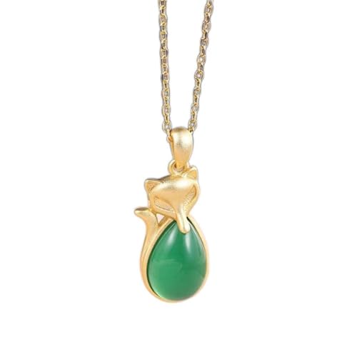 Collier en calcédoine vert et pendentif renard en jade pour sublimer vos tenues