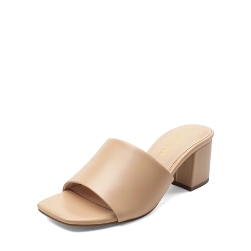 Image of DREAM PAIRS Women's Square Open Toe Heels Sandals Low Block Chunky Heeled Sandals Slide Sandals Slip on Comfortable Casual Pumps Shoes