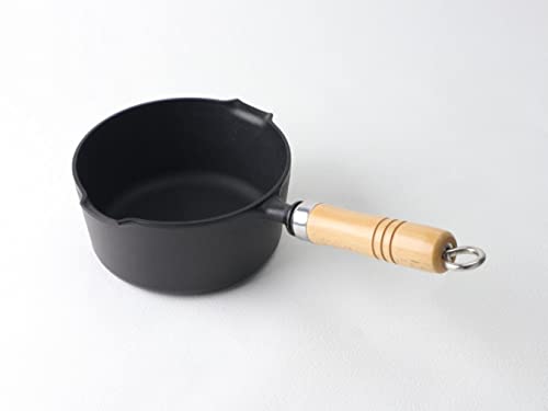 Iwachu 24070 One-Handled Pot with Wooden Handle, Black Baking, Inner Diameter 6.3 inches (16 cm), Induction Compatible, Nambu Ironware