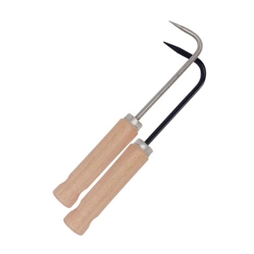 LOORGVEL 2個 取根器 手動雑草取りツール 木製ハンドル ステンレススチール製 耐錆加工 軽量で持ちやすい ガーデニング用根抜き器 たんぽぽや