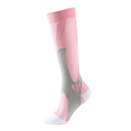 Calcetines Medias de Compresión Mujer y Hombre. Medias Altas para Running o Ciclismo con Tecnología Compresiva Graduada. Largos de Deporte. (Número 40-46, Rosa)