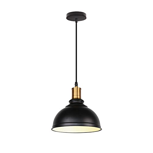 Suspension pour bar et couloir à 3 lampes rondes style industriel noir dôme vintage