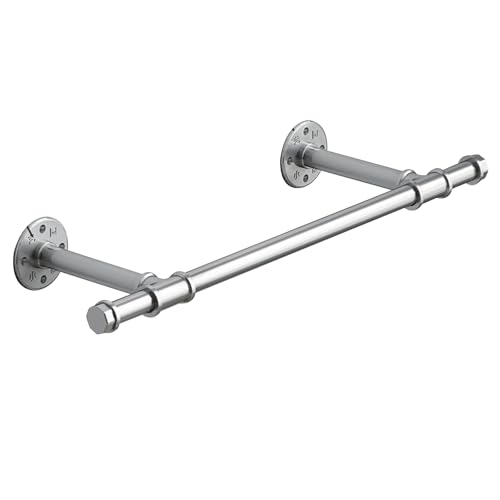 アイアンバー ハンガーバー 壁付け 幅80cm スチール製 耐荷重30KG ハンギングバー ハンガーパイプ 天井付け アイアンバー 洗濯物干し ハンギングバー 吊り下げ 収納 室内物干し金物 (シルバー)