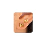 MUMREUES Gold Earrings for Women Trendy 14K Gold Initial M Letter Stud Earrings Simple Small Minimalist Dainty Cute Hypoallergenic Earrings Jewelry Gifts
